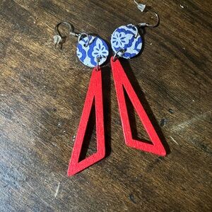 Red Geometric Dangle Handmade Hand Painted Earrings